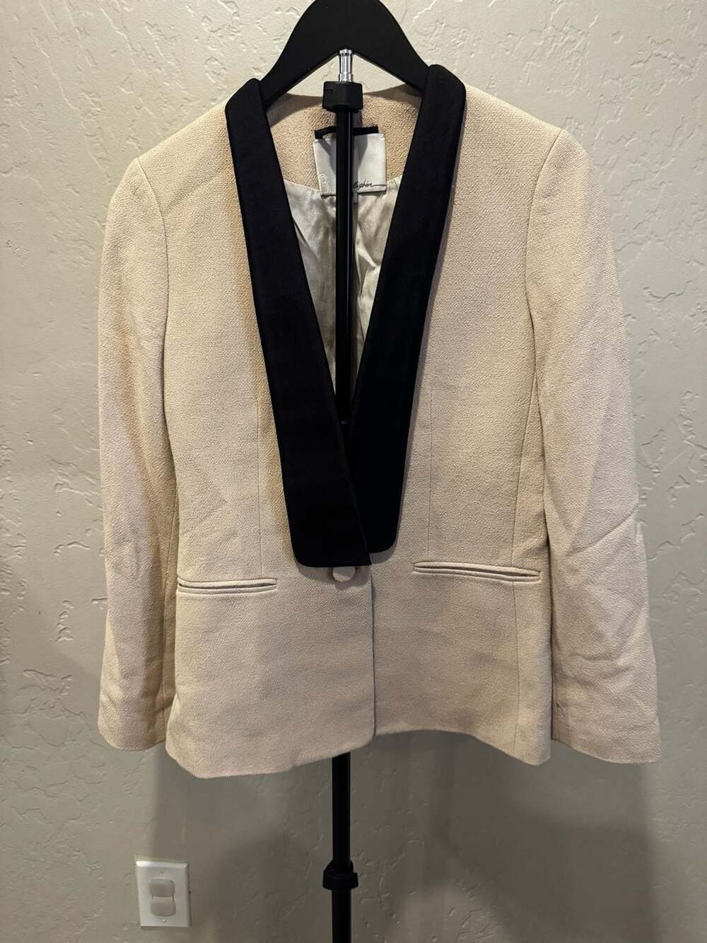3.1 Phillip Lim Beige and Black Contrast Shawl Collar Tuxedo Blazer